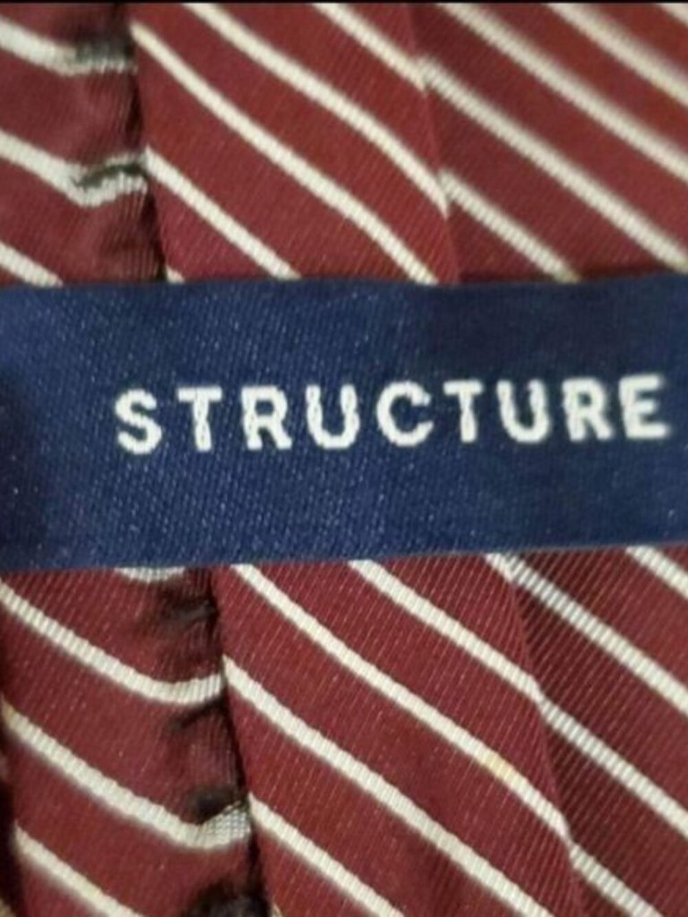 VTG Structure Necktie Maroon Burgundy White Diagonal Striped 90s Mens Tie